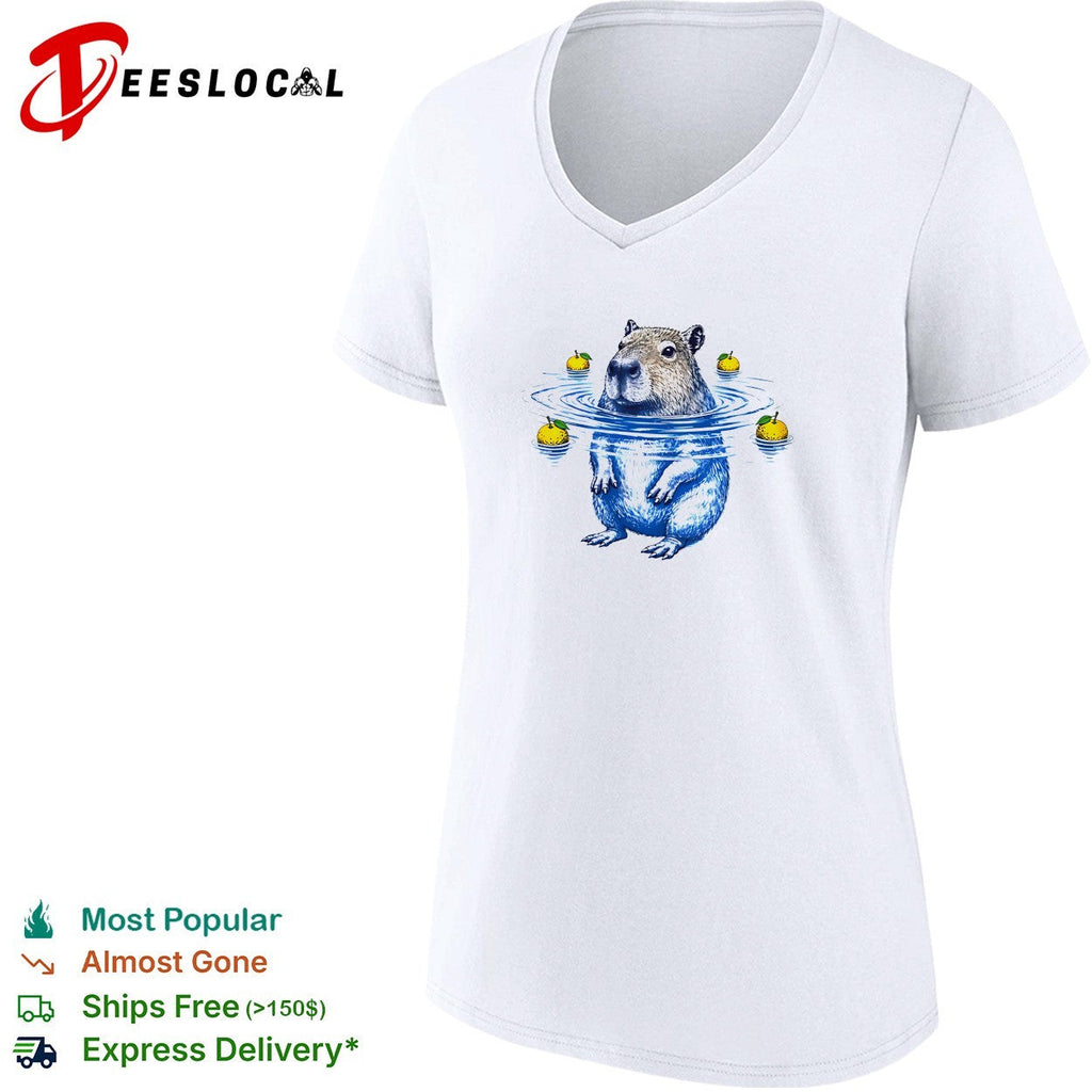 Capybara with yuzu fruit hot spring bathing illustration relaxing animal shirt Unisex