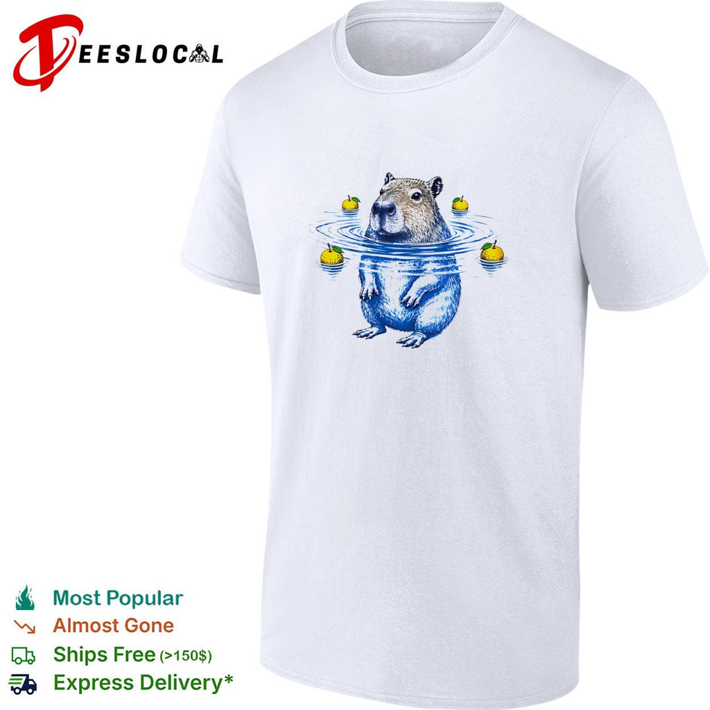 Capybara with yuzu fruit hot spring bathing illustration relaxing animal shirt Unisex