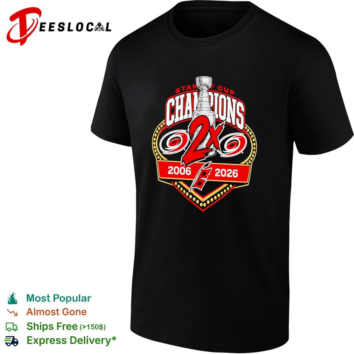 Carolina Hurricanes Stanley Cup Champions 2x 2006 2026 NHL Hockey Fan shirt Unisex