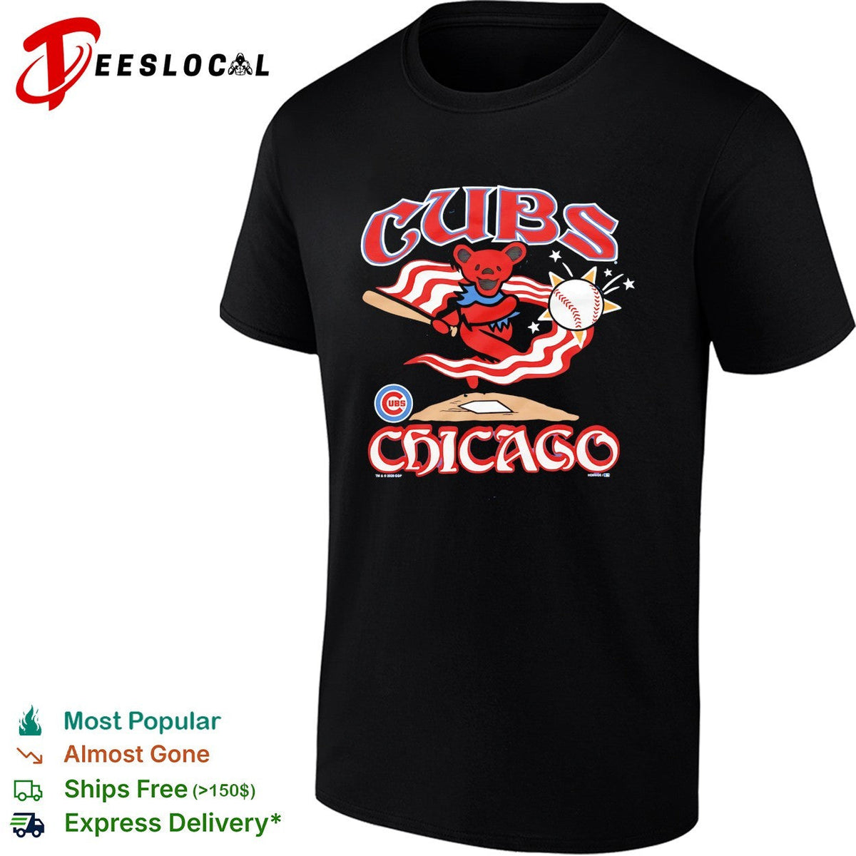 Chicago Cubs x Grateful Dead dancing bear Chicago graphic shirt Unisex