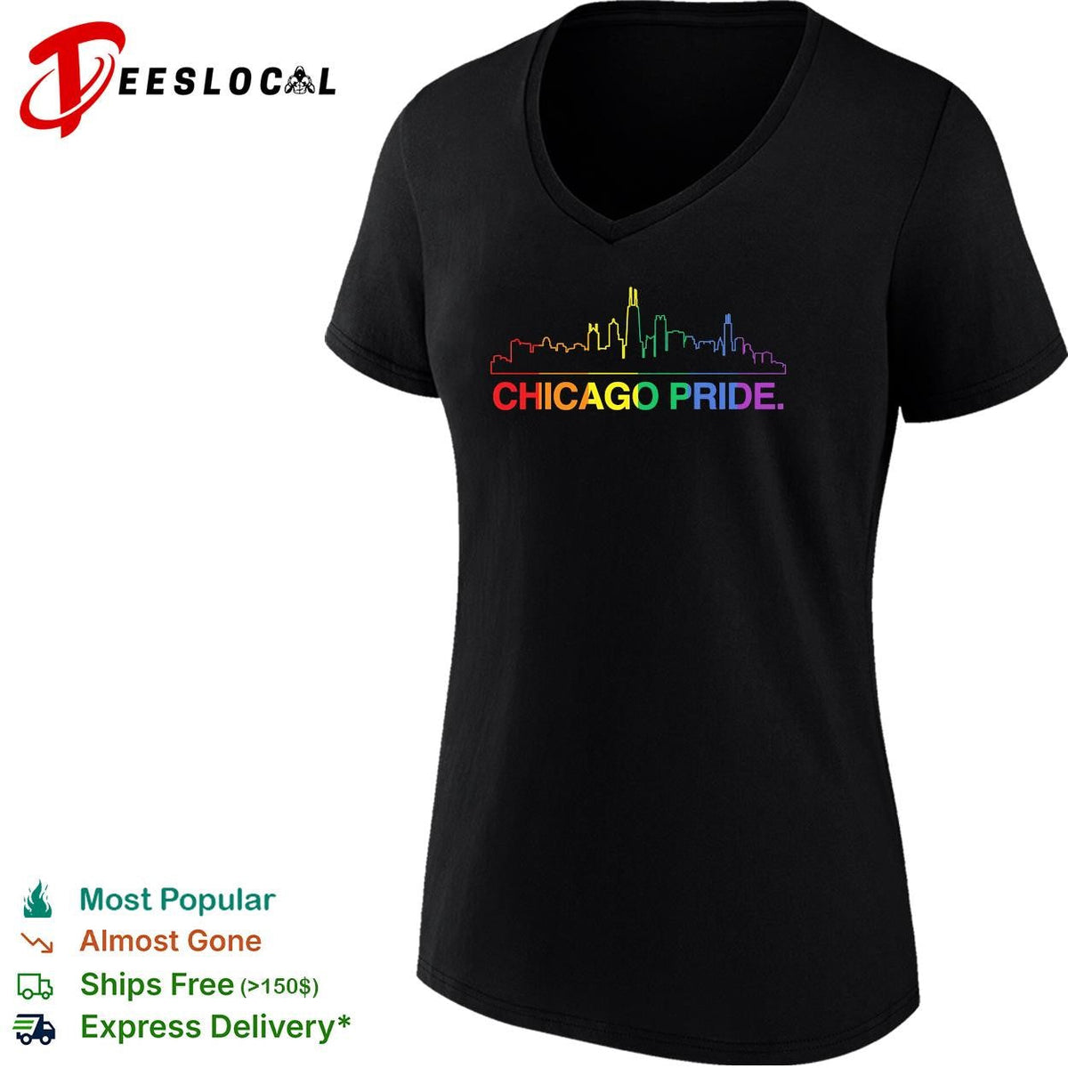 Chicago Pride rainbow skyline LGBTQ graphic shirt Unisex