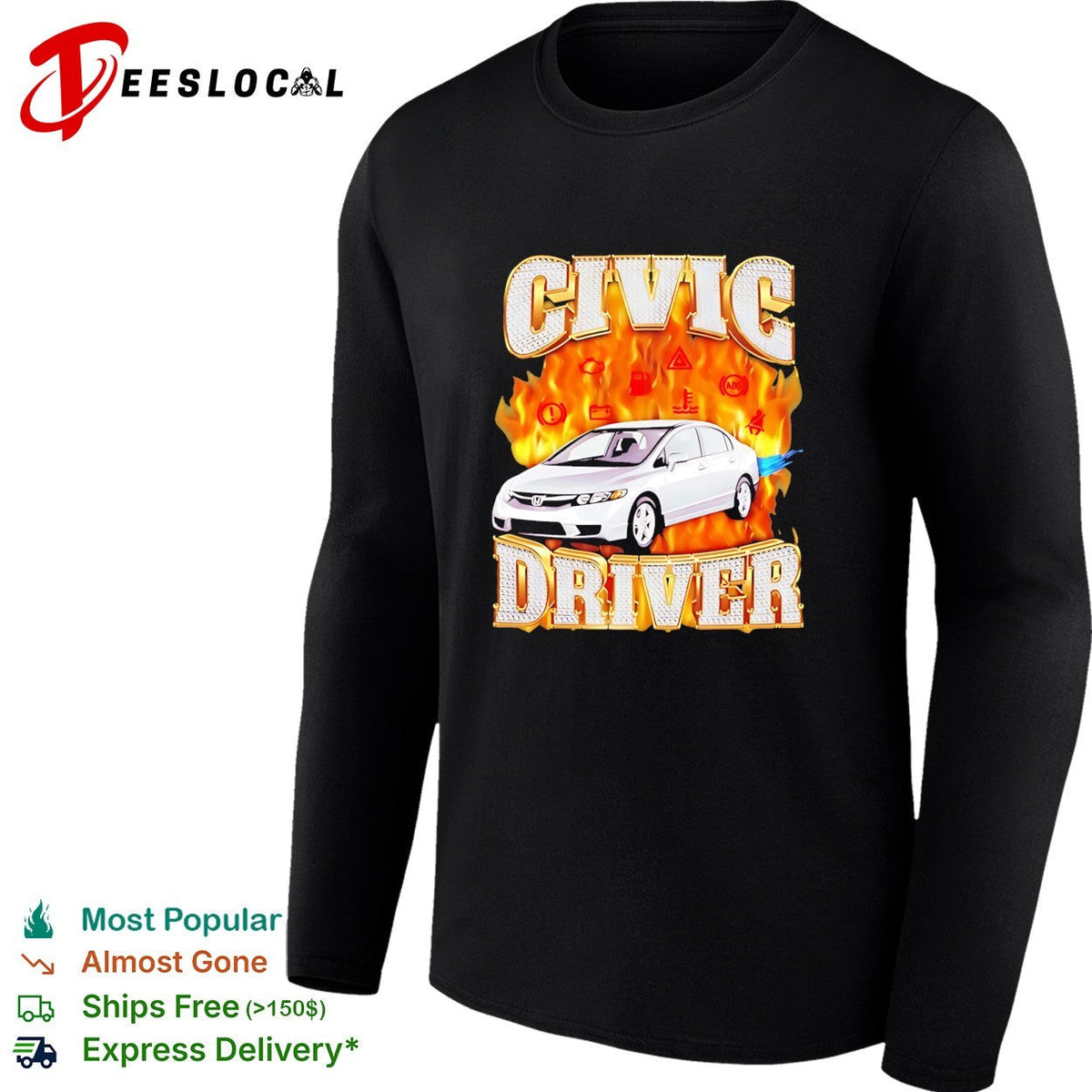 Civic Driver Honda Car JDM Automotive balzing graphic shirt Unisex