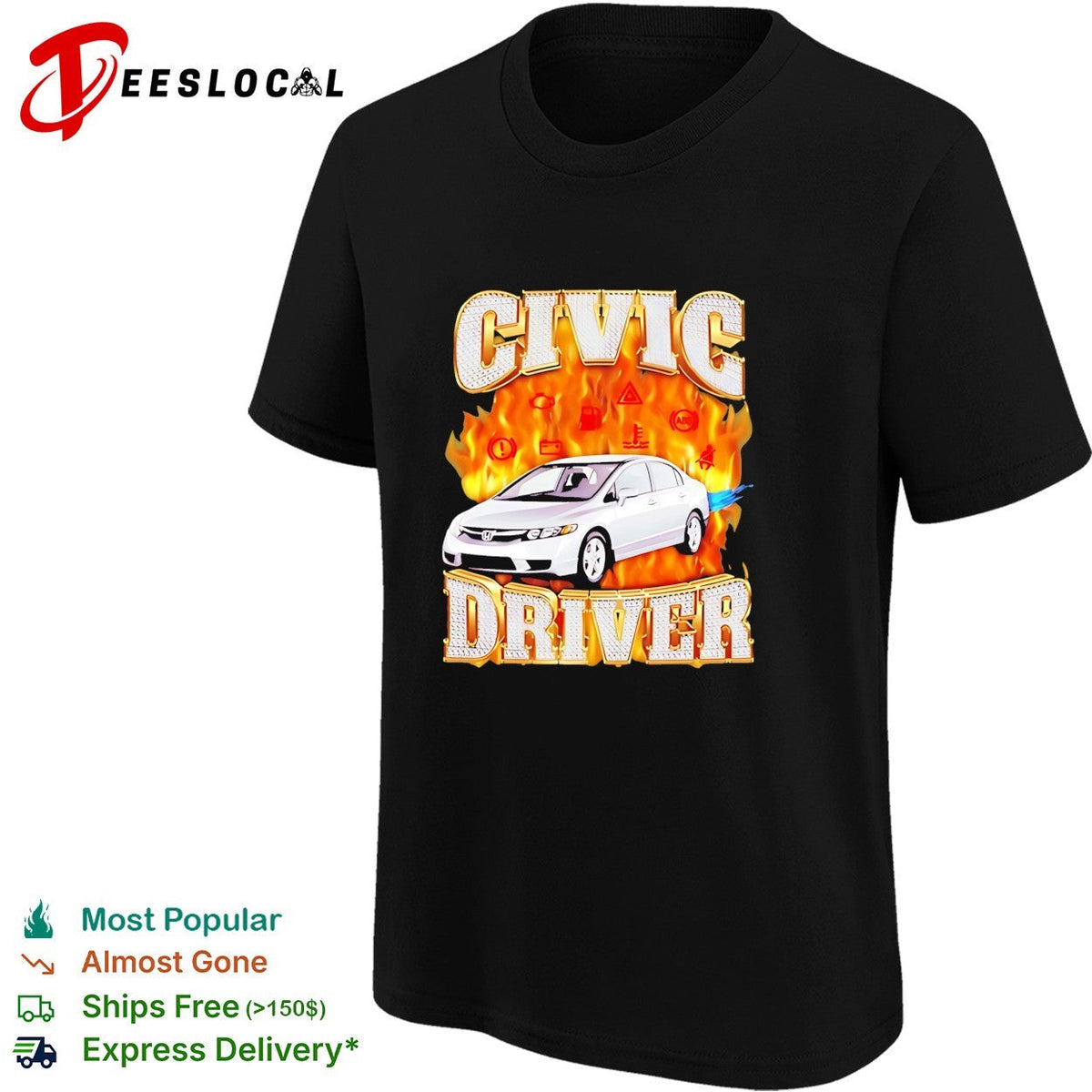 Civic Driver Honda Car JDM Automotive balzing graphic shirt Unisex
