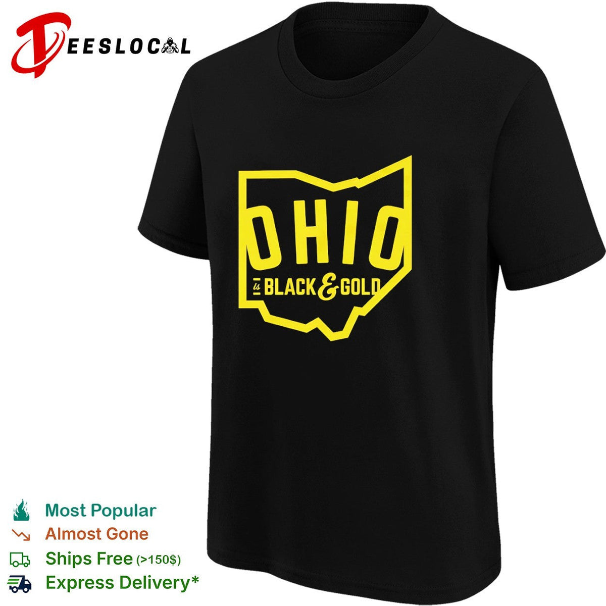 Columbus Crew state map Ohio is black and gold shirt Unisex