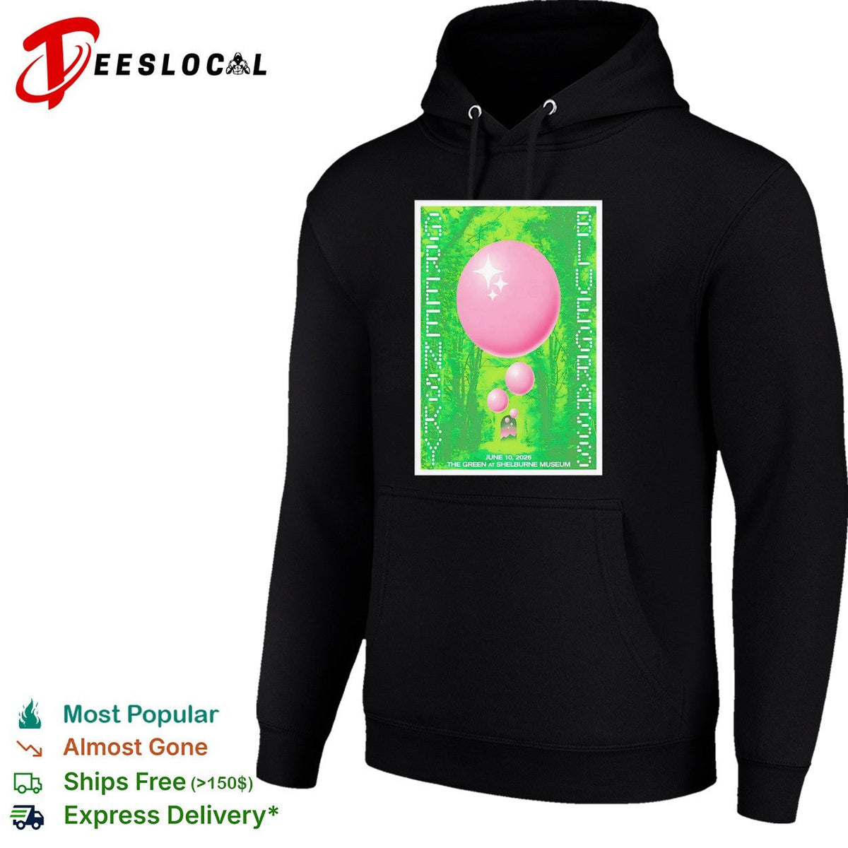 Concert poster pink balloon green forest Shelburne Museum shirt Unisex