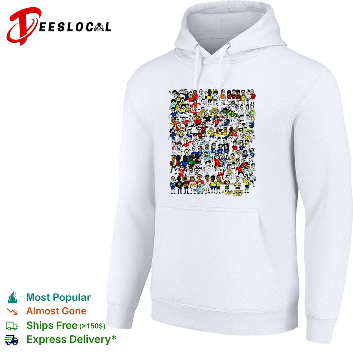 Crowd of cartoon soccer player figures sticker style collage illustration shirt Unisex