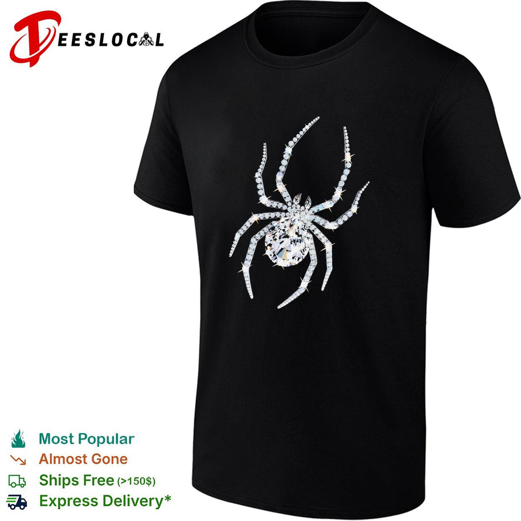 Crystal Spider Diamond Arachnid Glitzy Insect Jewelry Gemstone Silver Charm shirt Unisex