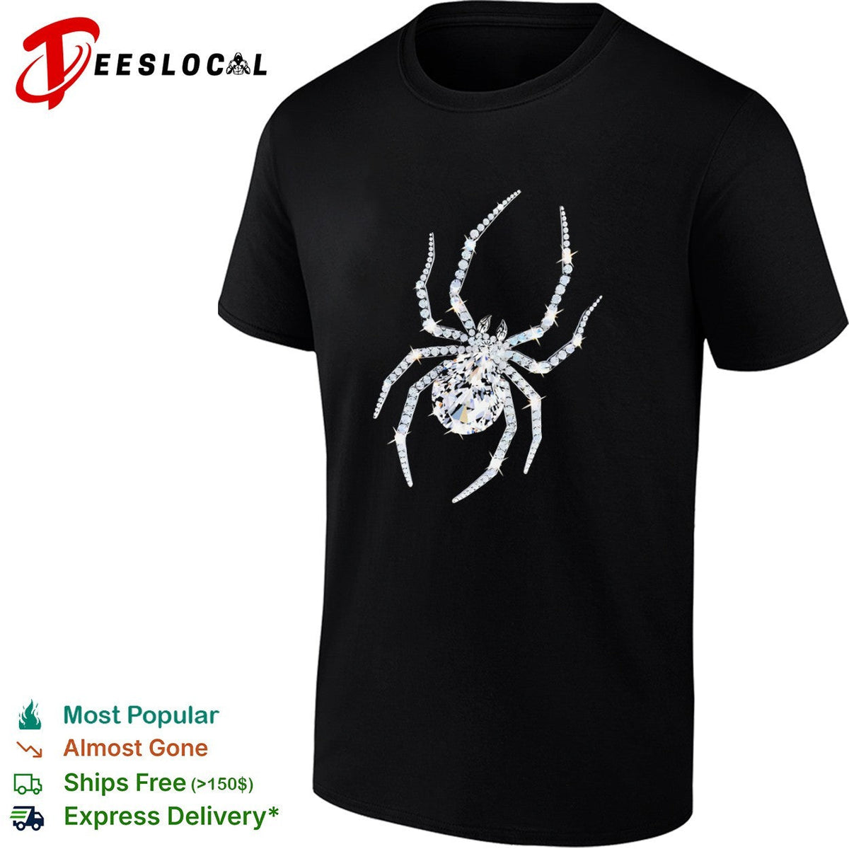 Crystal Spider Diamond Arachnid Glitzy Insect Jewelry Gemstone Silver Charm shirt Unisex