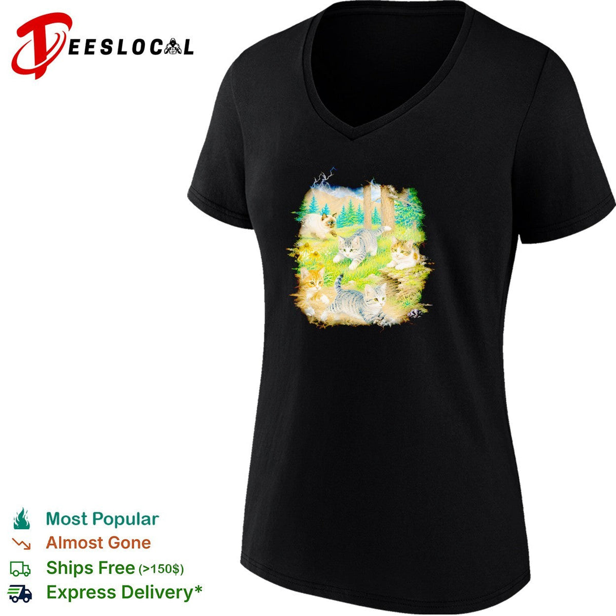 Cute kittens playing in forest meadow nature vintage photo shirt Unisex