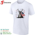 Deer holding USA flag fireworks 4th of July patriotic shirt Unisex