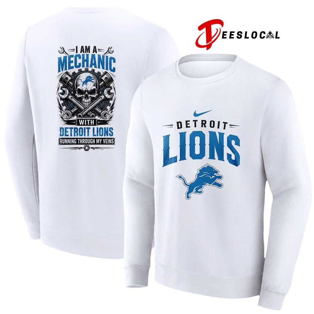 Detroit Lions I am a mechanic running through my veins skeleton shirt Unisex
