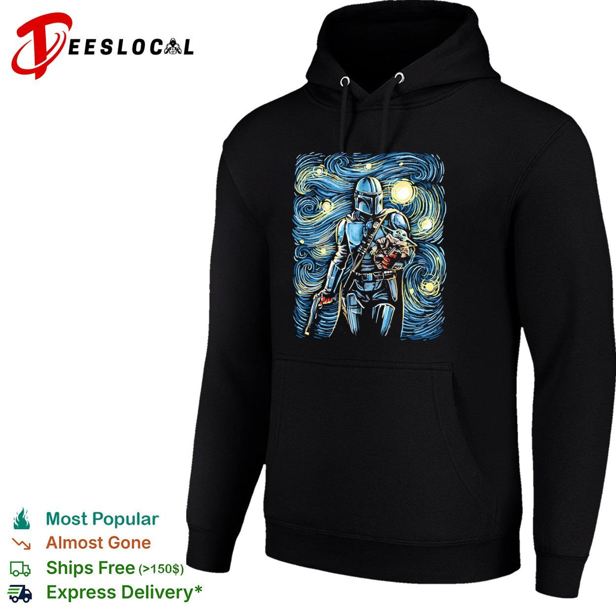 Din Djarin and Din Grogu in the style of Van Gogh’s Starry Night shirt Unisex