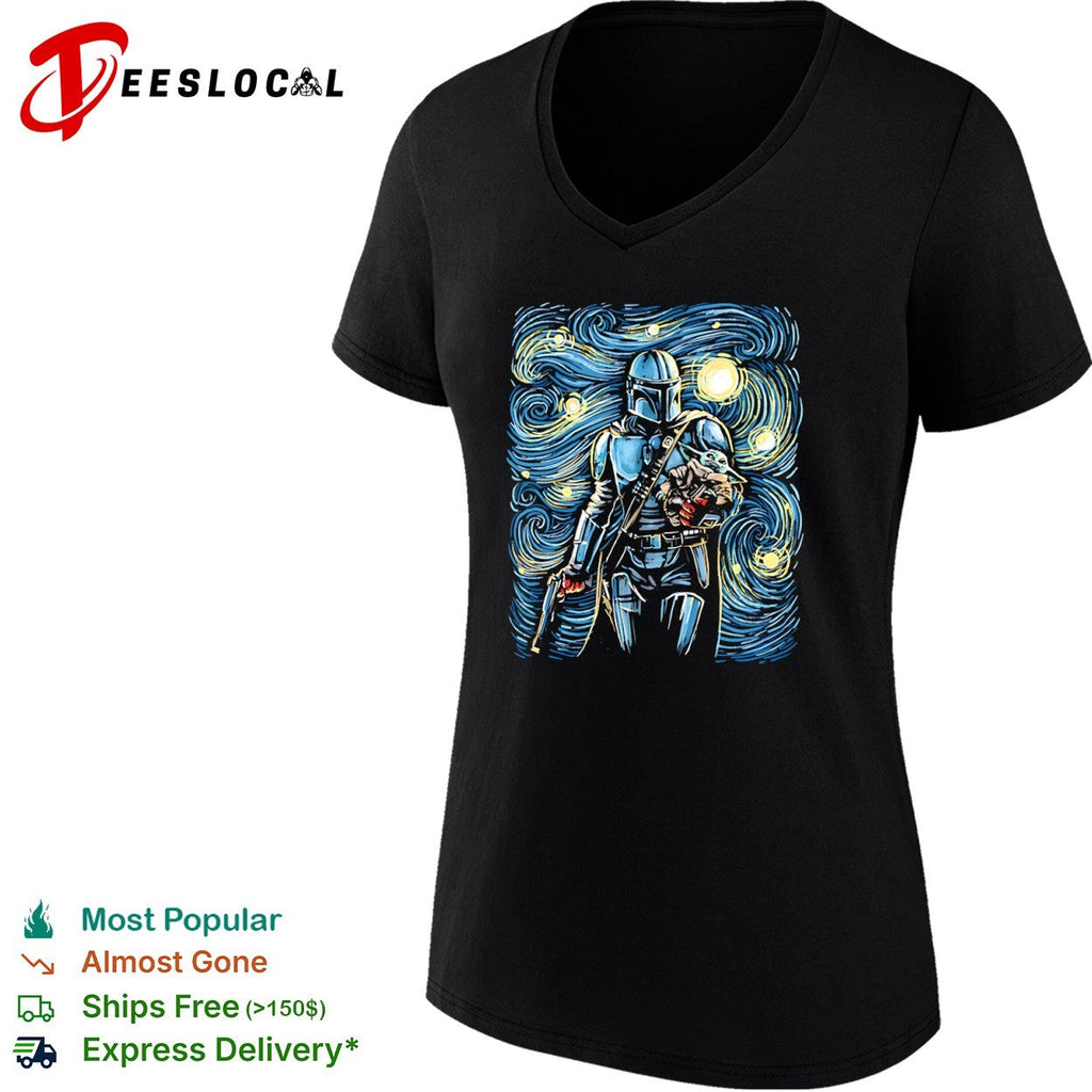 Din Djarin and Din Grogu in the style of Van Gogh’s Starry Night shirt Unisex