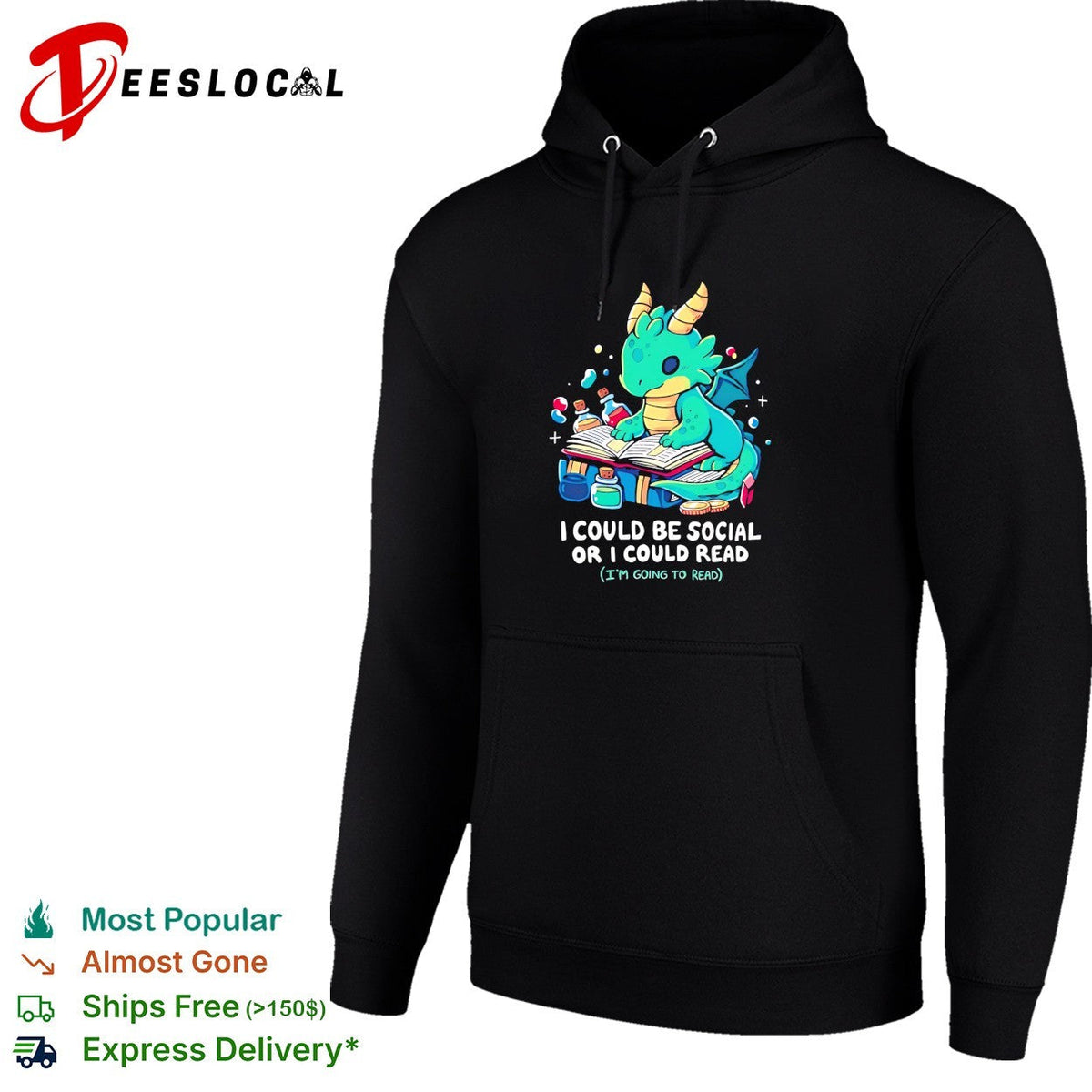 Dragon reading books I could be social or I could read shirt Unisex