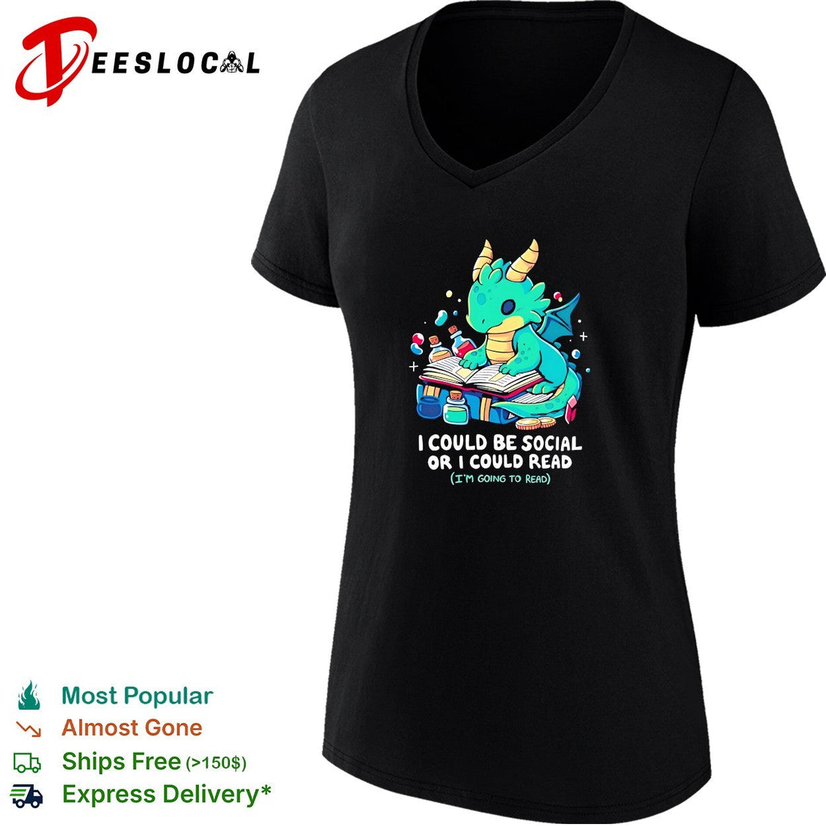 Dragon reading books I could be social or I could read shirt Unisex