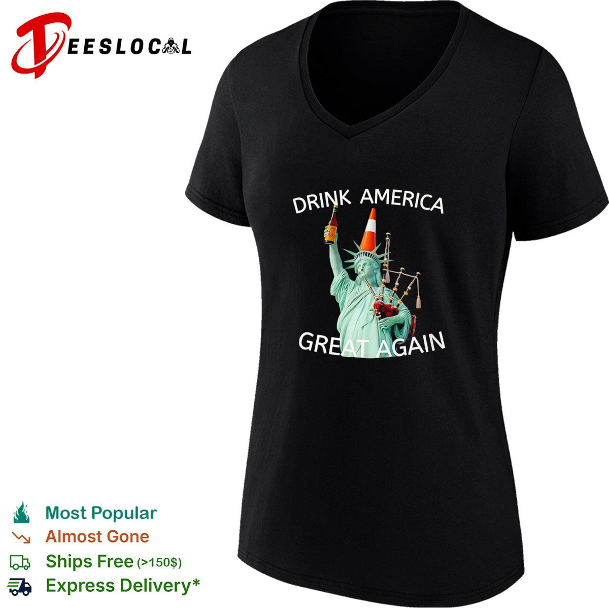 Drink America Great Again Statue of Liberty Traffic Cone and Bagpipes shirt Unisex