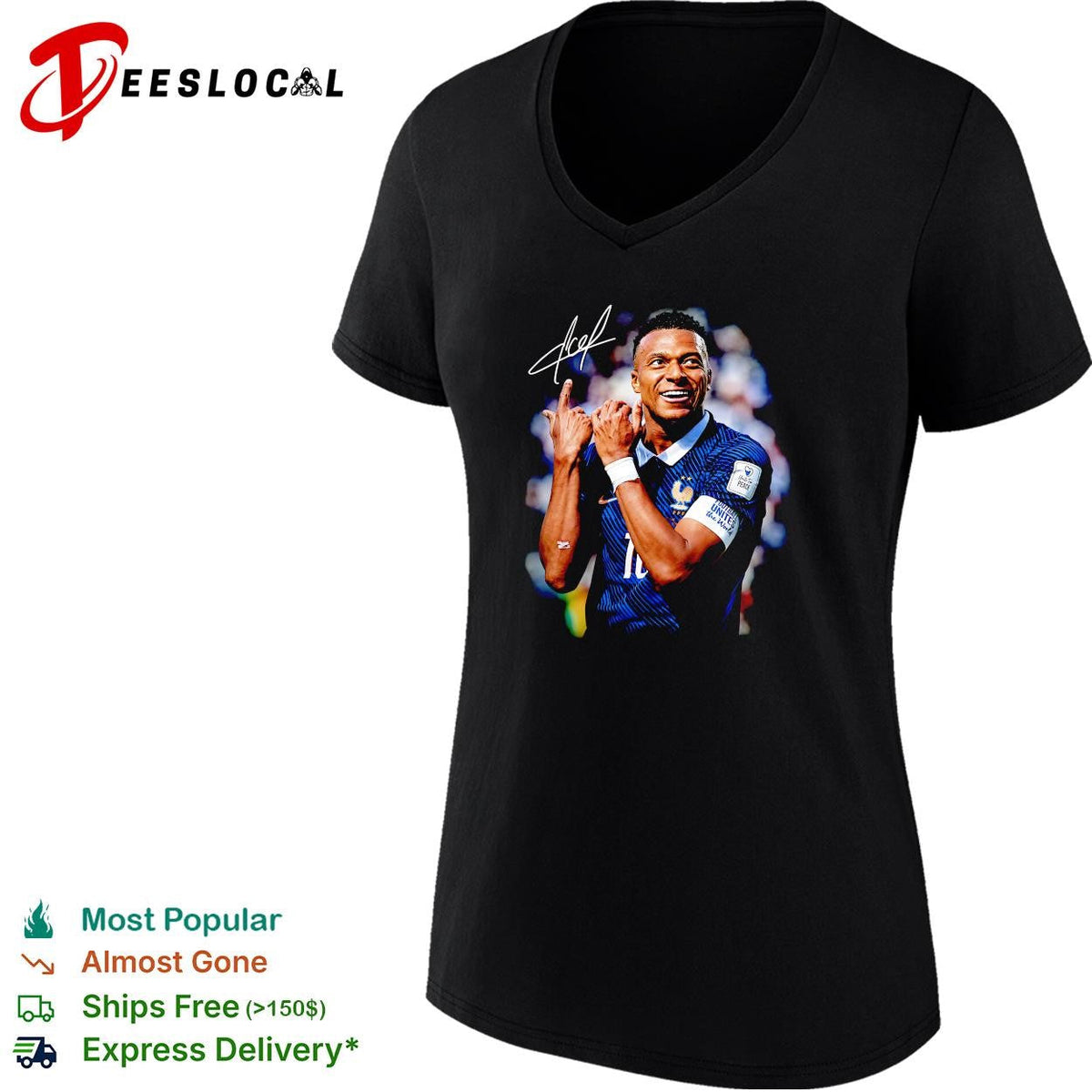 Kylian Mbappe France number 10 hand gesture celebration signature poster shirt Unisex
