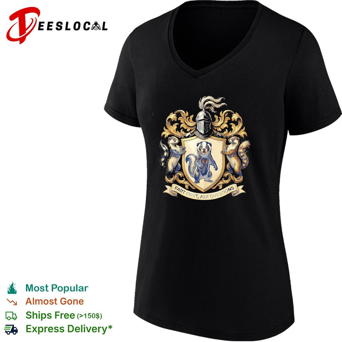Fart first ask questions badger coat of arms funny shirt Unisex