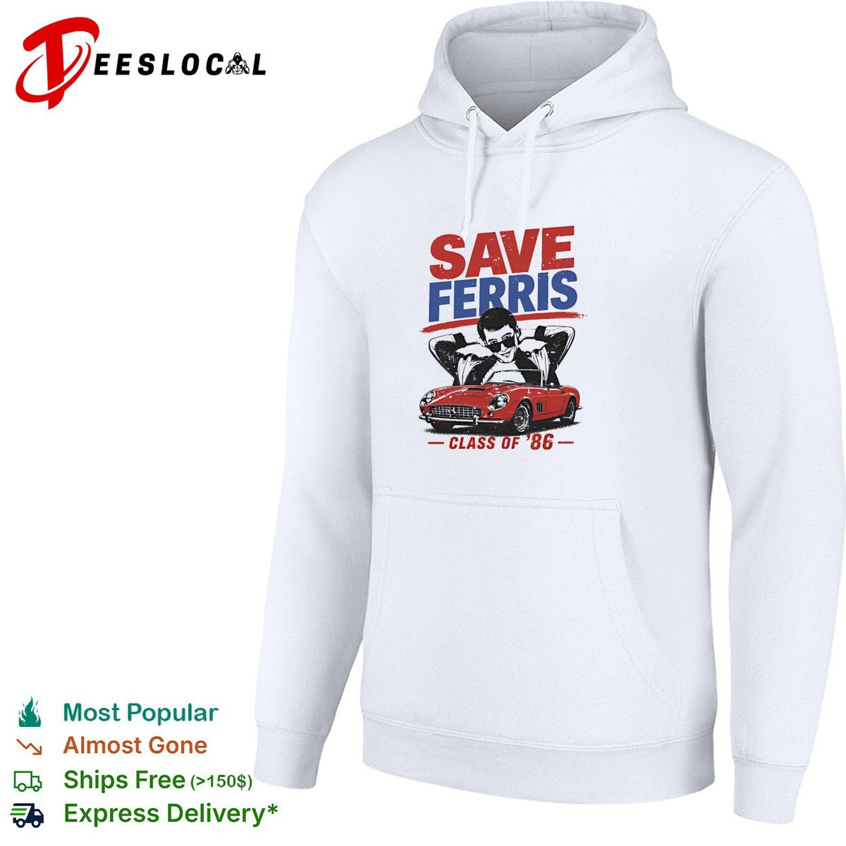 Ferris Bueller leaning on red car save Ferris class of 86 shirt Unisex