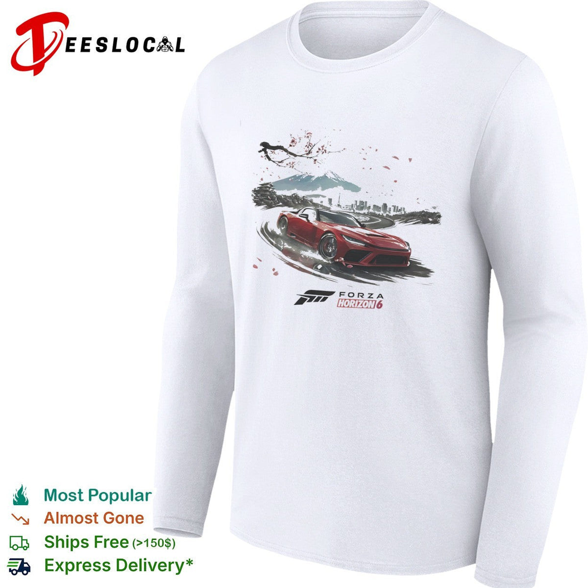 Forza Horizon 6 Red Sports Car with Mount Fuji and Tokyo Cityscape Japan shirt Unisex