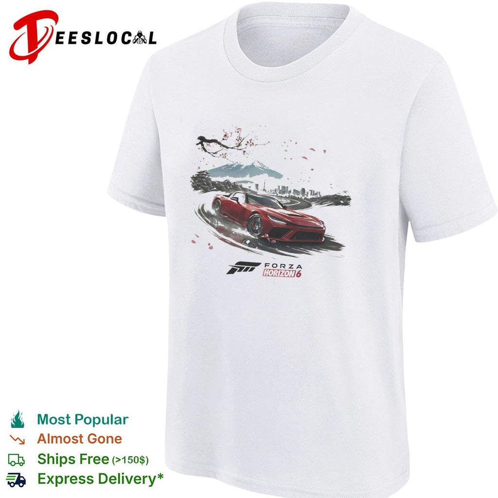 Forza Horizon 6 Red Sports Car with Mount Fuji and Tokyo Cityscape Japan shirt Unisex