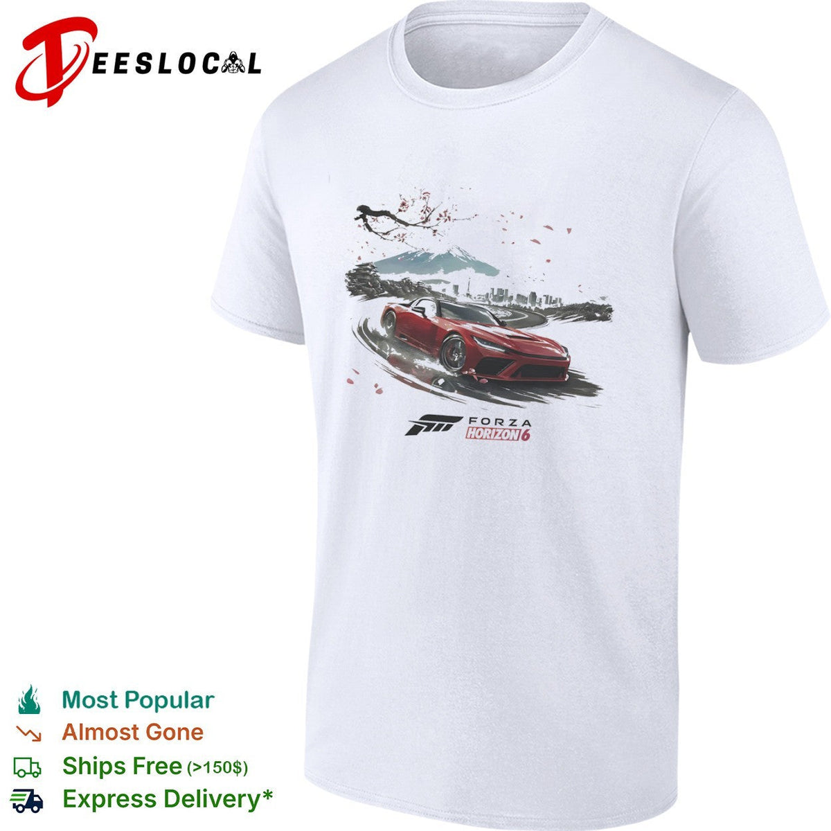Forza Horizon 6 Red Sports Car with Mount Fuji and Tokyo Cityscape Japan shirt Unisex
