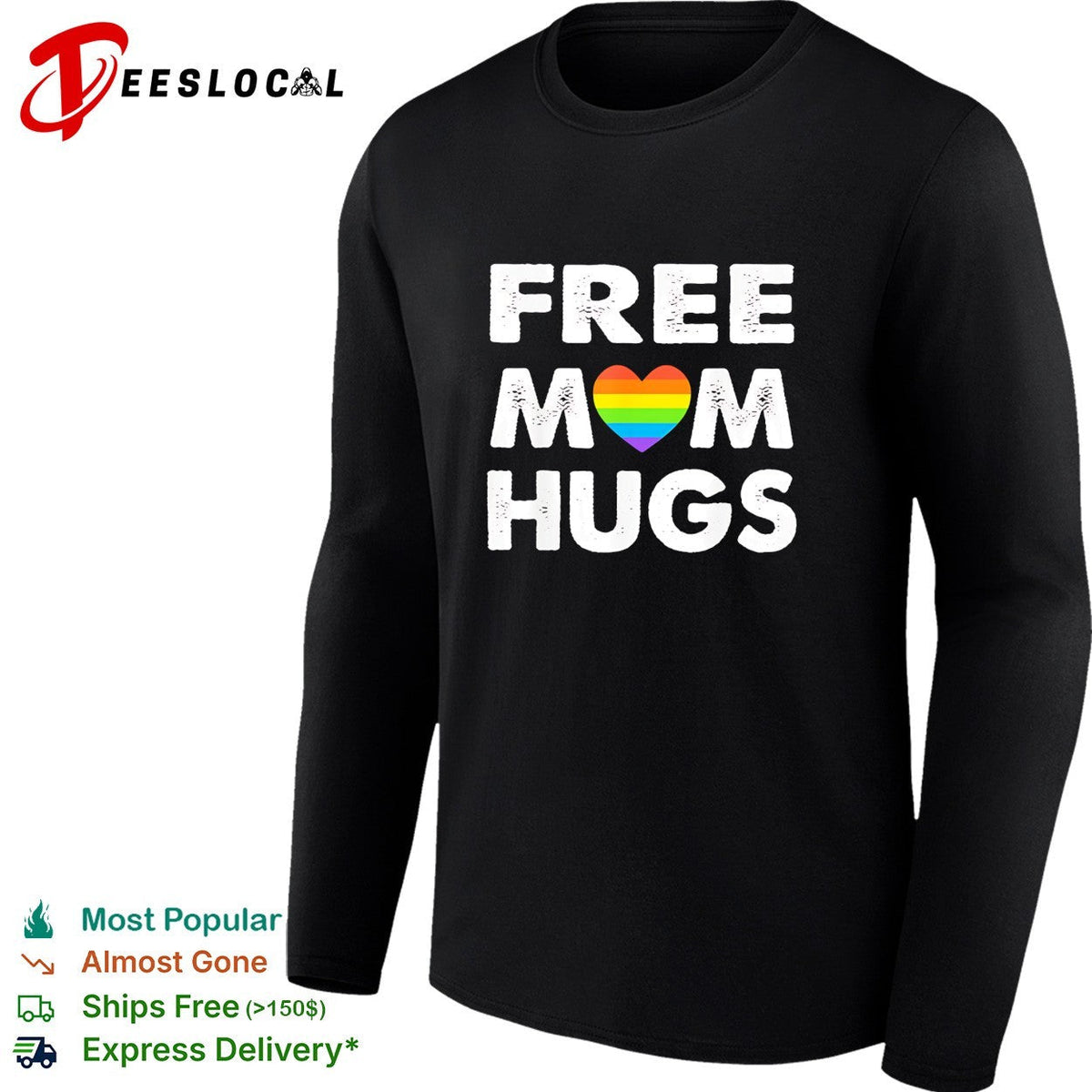 Free Mom Hugs rainbow heart pride movement inclusive love and support shirt Unisex