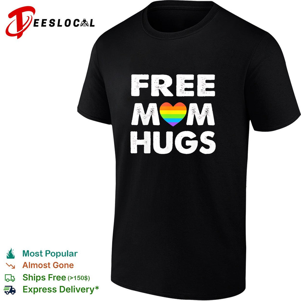 Free Mom Hugs rainbow heart pride movement inclusive love and support shirt Unisex