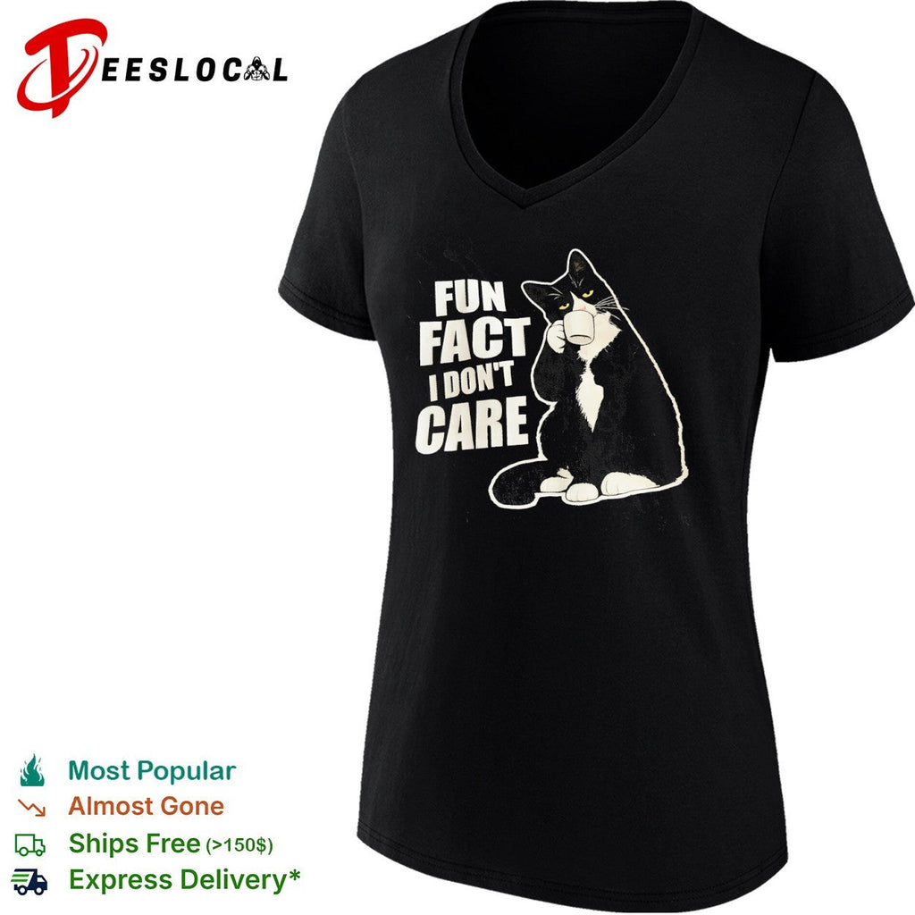 Fun fact i dont care tuxedo cat drinking coffee apparel shirt Unisex