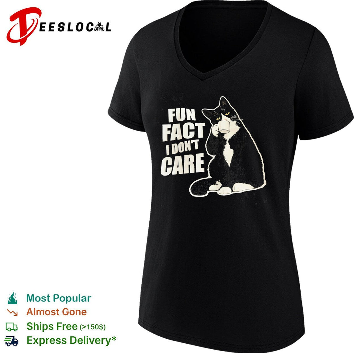 Fun fact i dont care tuxedo cat drinking coffee apparel shirt Unisex