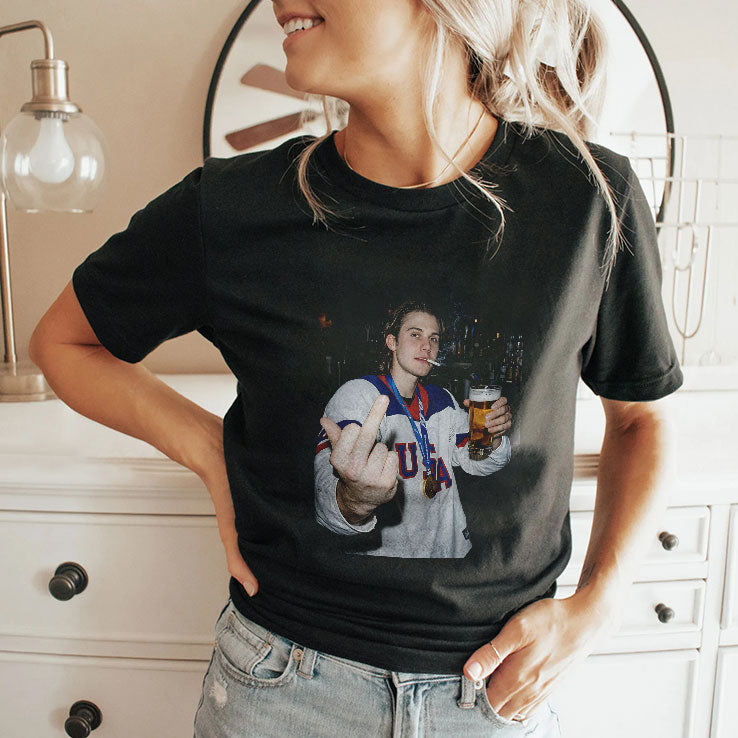 Funny Jack Hughes Middle Finger T Shirt Unisex