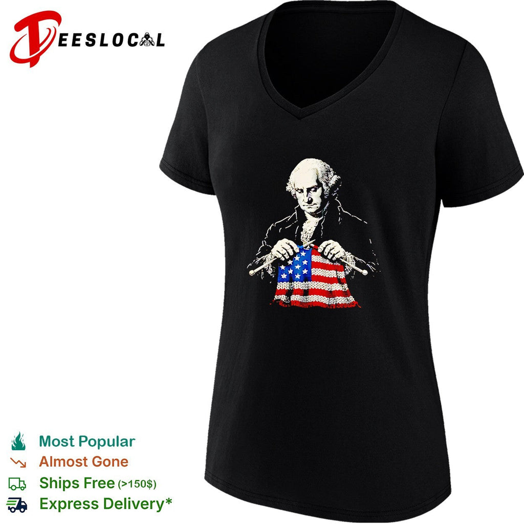 George Washington knitting American flag patriotic artwork shirt Unisex