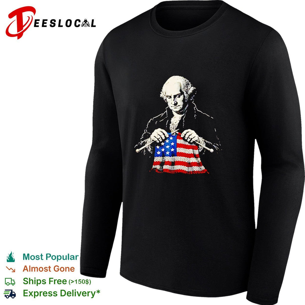 George Washington knitting American flag patriotic artwork shirt Unisex
