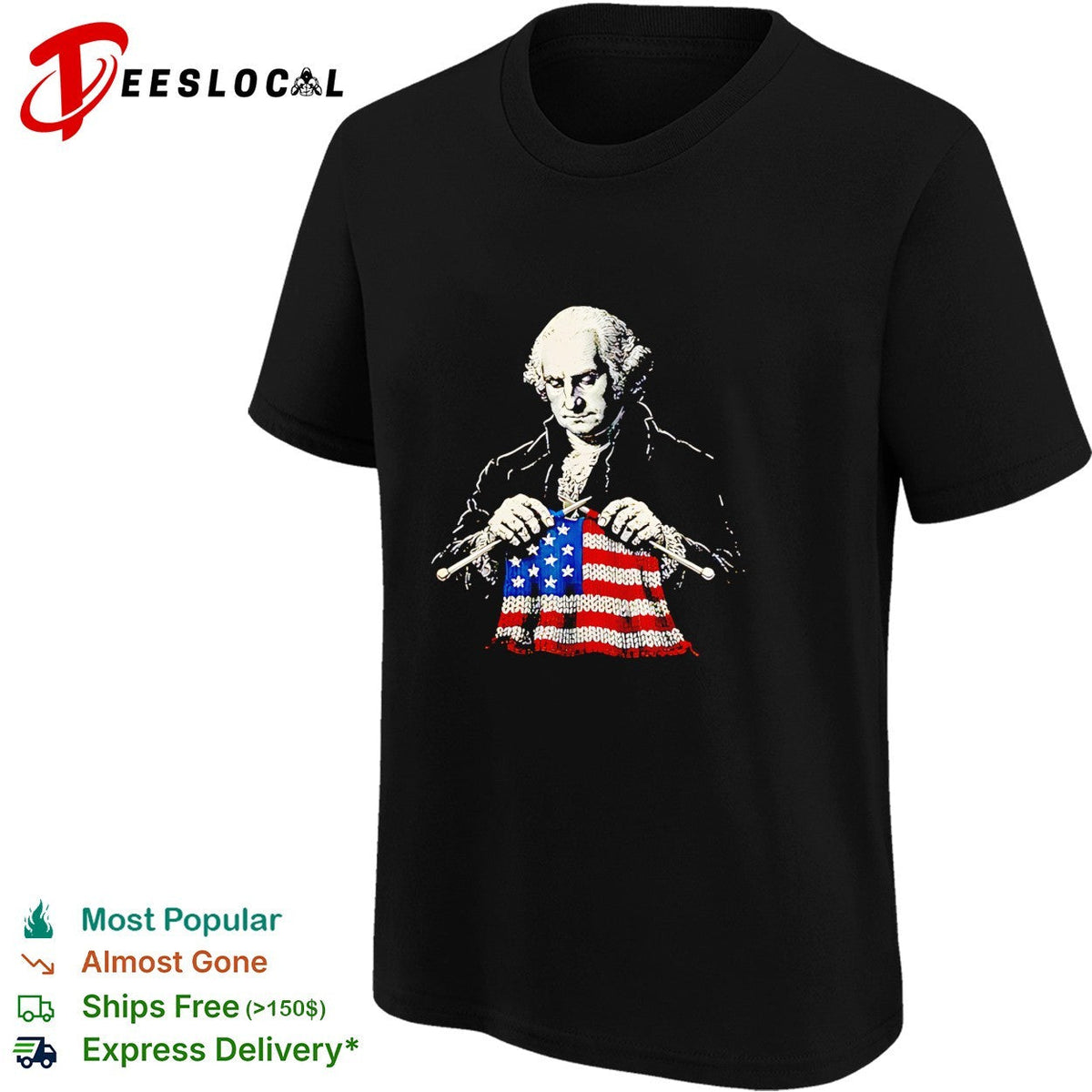 George Washington knitting American flag patriotic artwork shirt Unisex