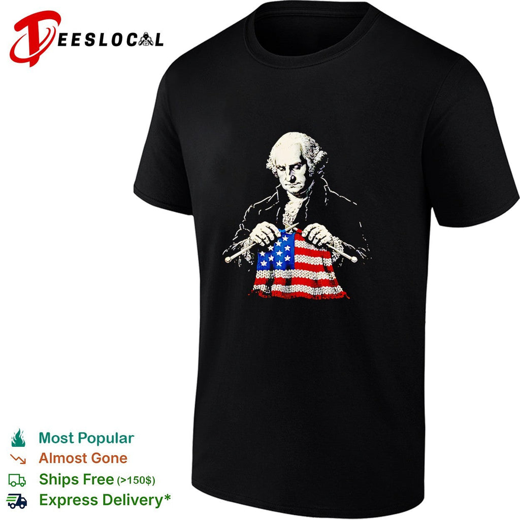 George Washington knitting American flag patriotic artwork shirt Unisex