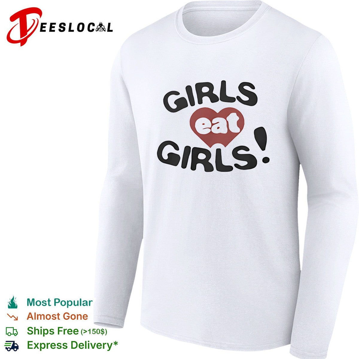 Girls eat girls text red heart aesthetic print design minimalist shirt Unisex