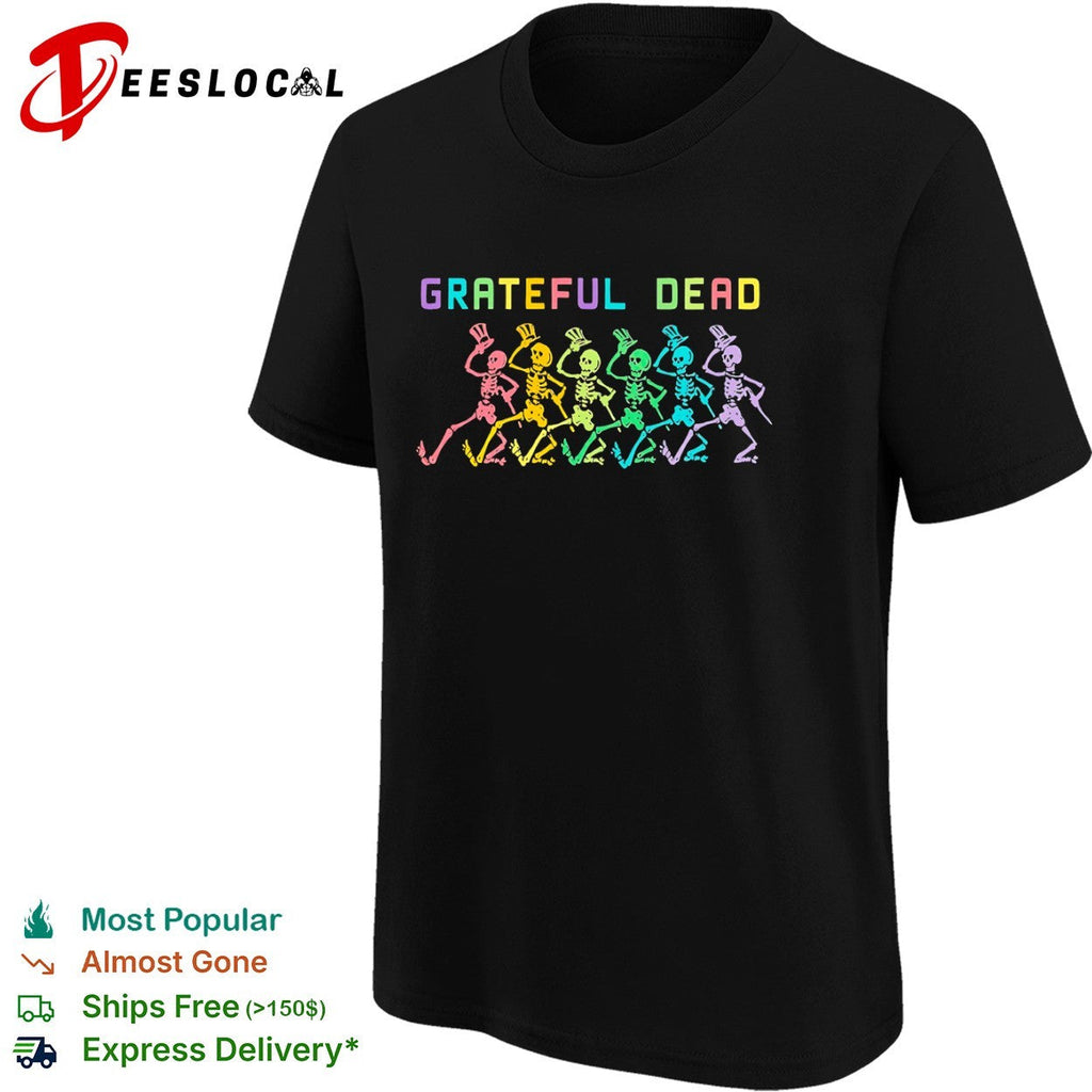 Grateful Dead Dancing Skeletons Rainbow Logo Band Music shirt Unisex