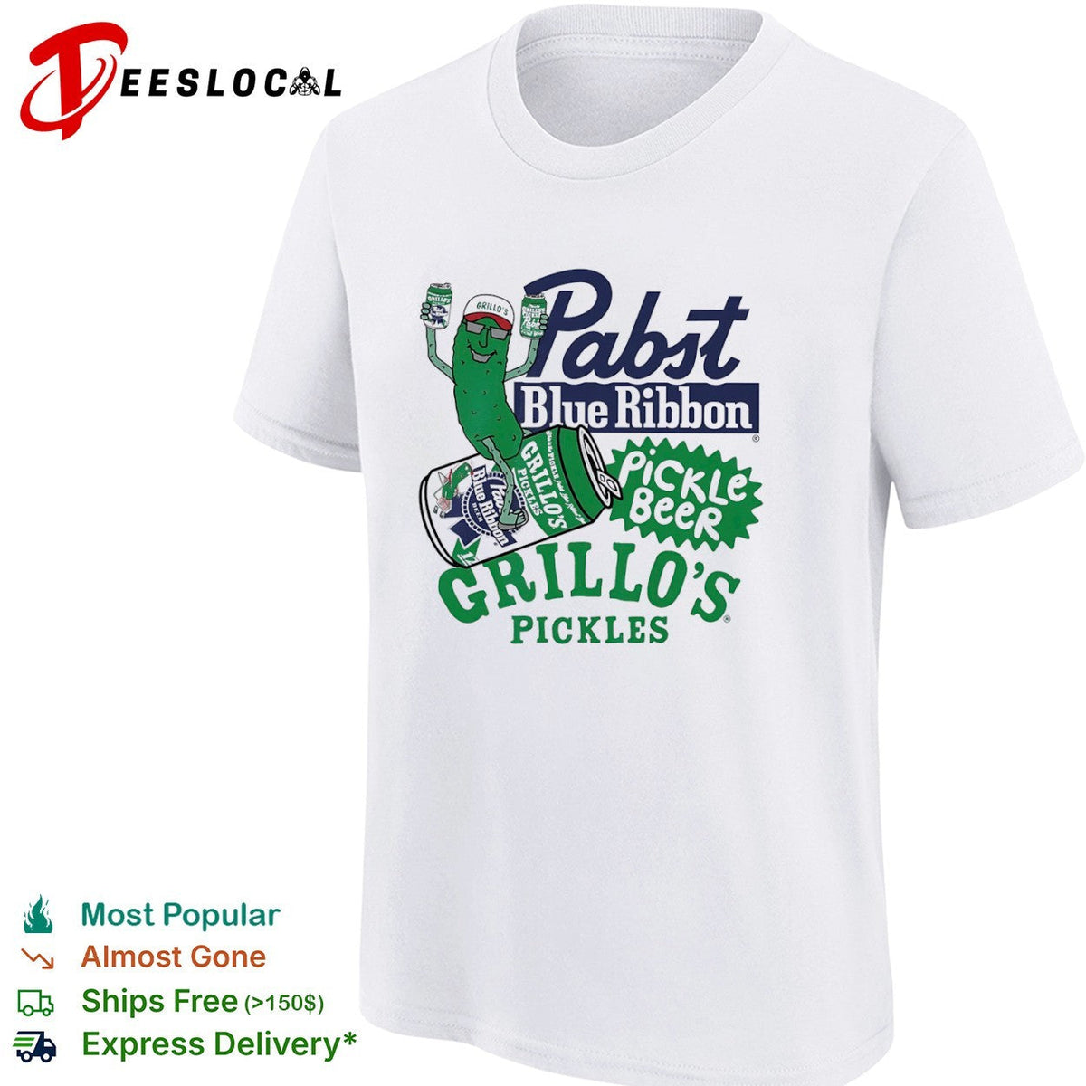 Grillos Pickles Pabst Blue Ribbon Pickle Beer logo shirt Unisex