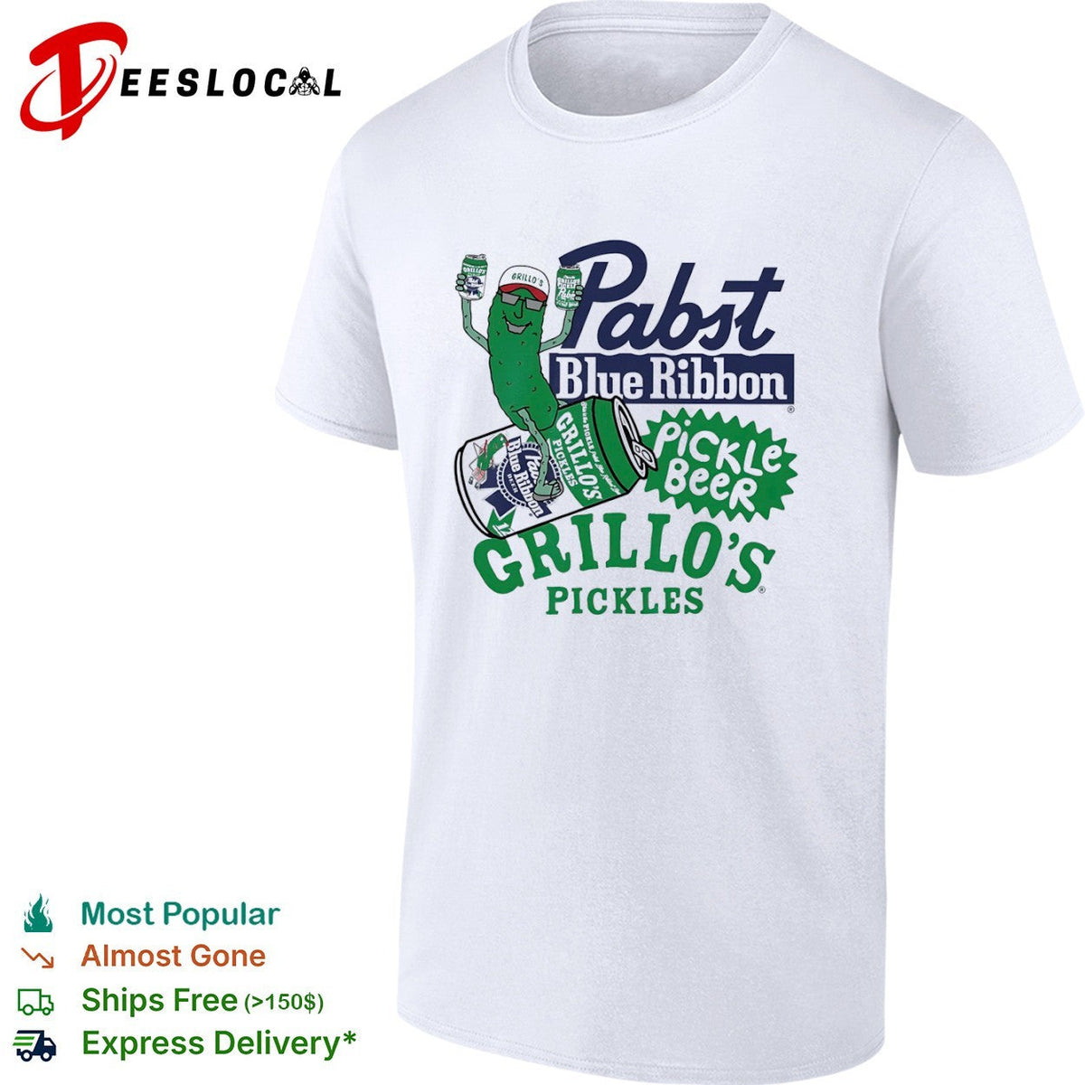 Grillos Pickles Pabst Blue Ribbon Pickle Beer logo shirt Unisex