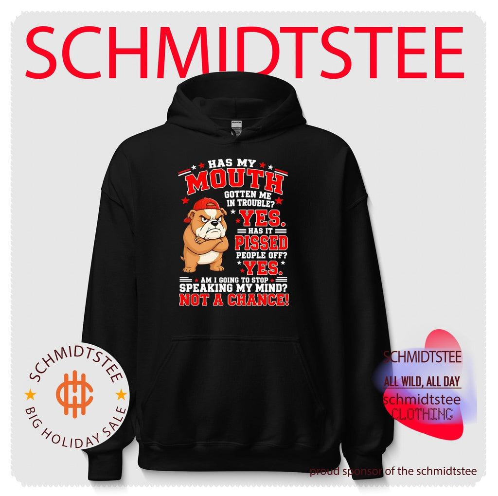 Has my mouth gotten me in trouble yes has it pissed people off cartoon dog shirt Unisex