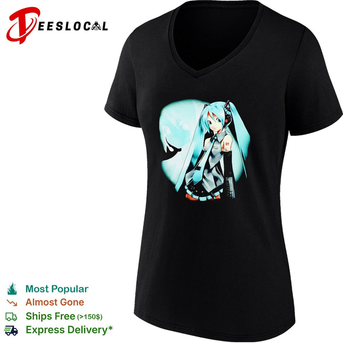 Hatsune Miku anime character under moon illustration shirt Unisex