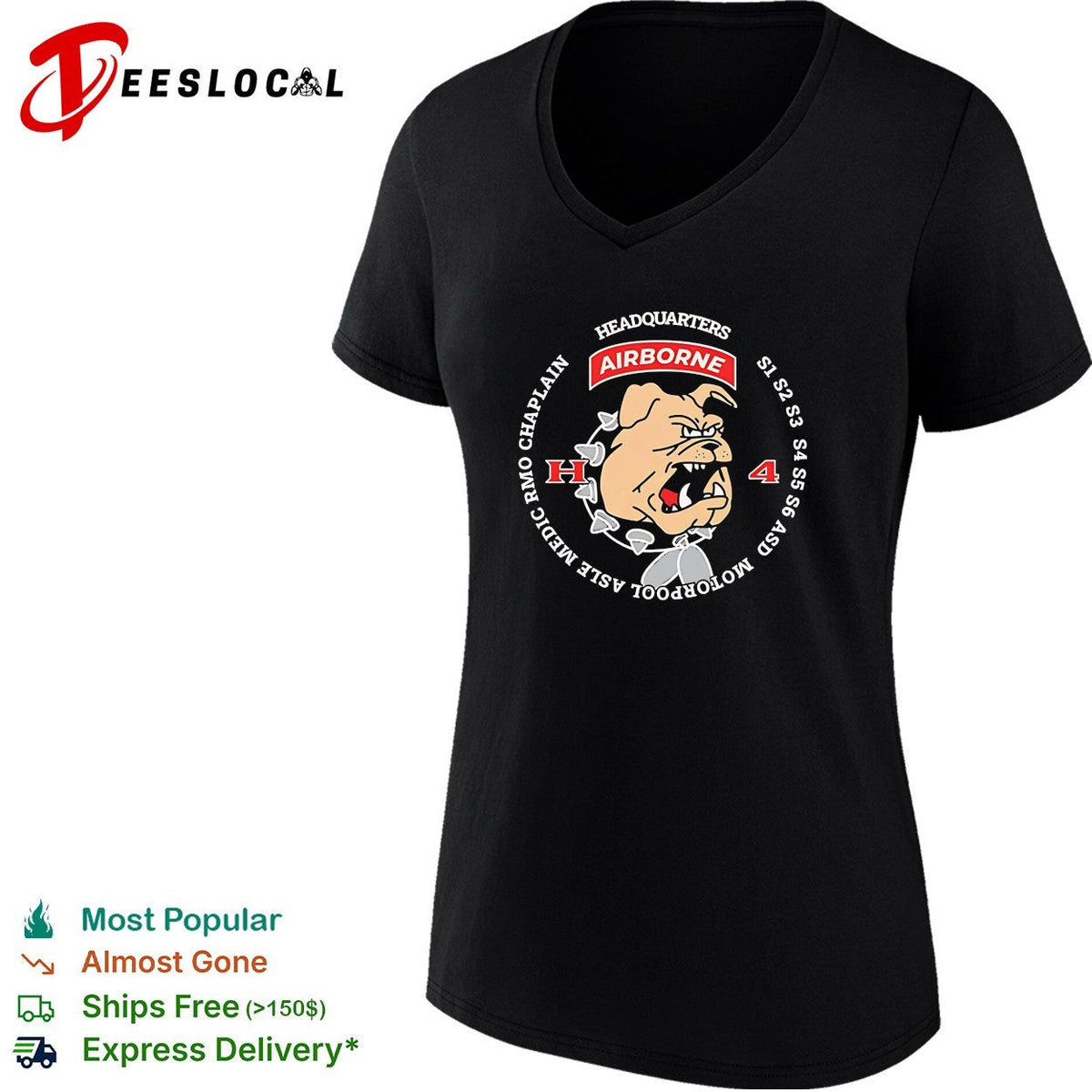Headquarters Airborne H4 bulldog motorpool S1 S2 S3 S4 graphic shirt Unisex