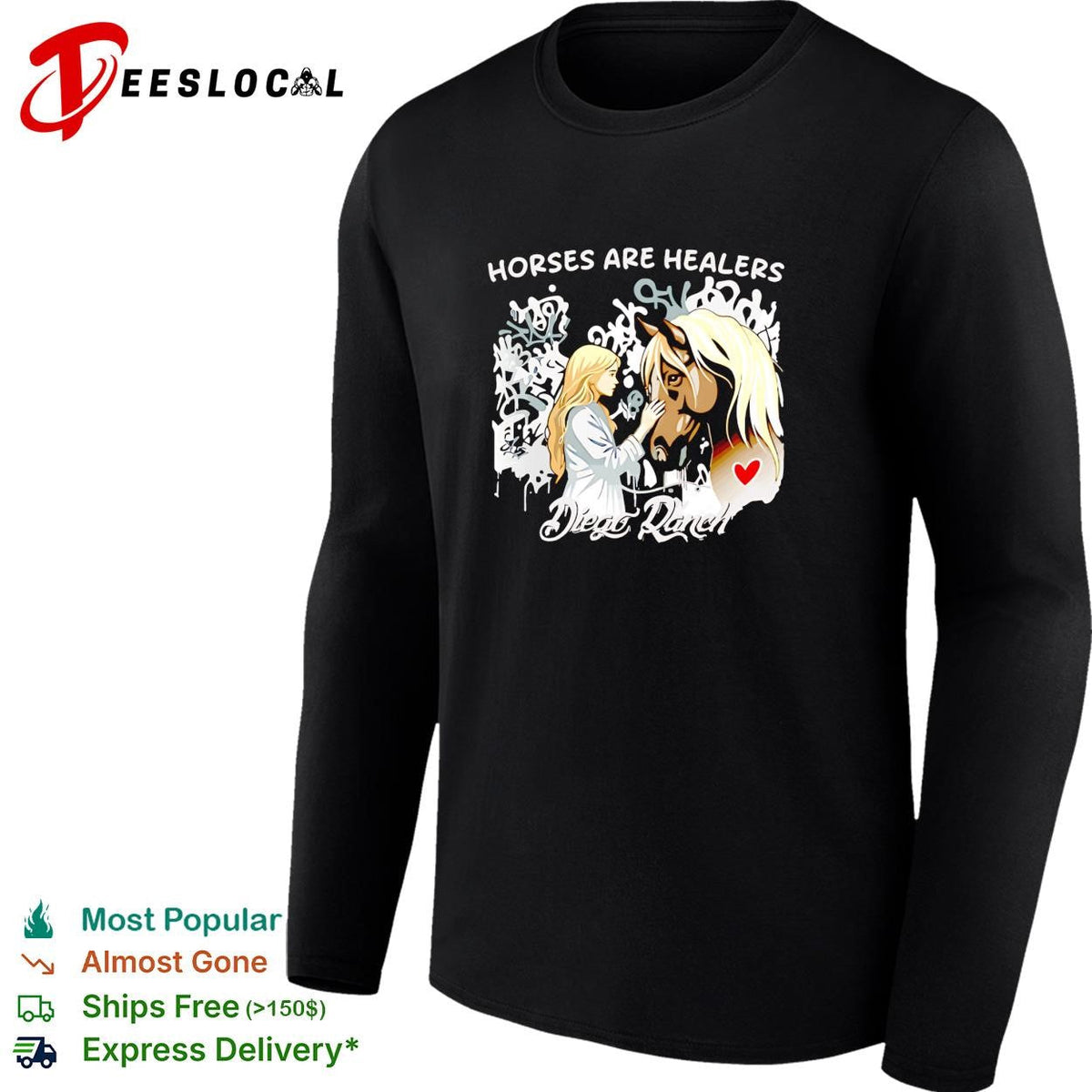Horses are healers Diego Ranch cowgirl with horse dark graphic shirt Unisex