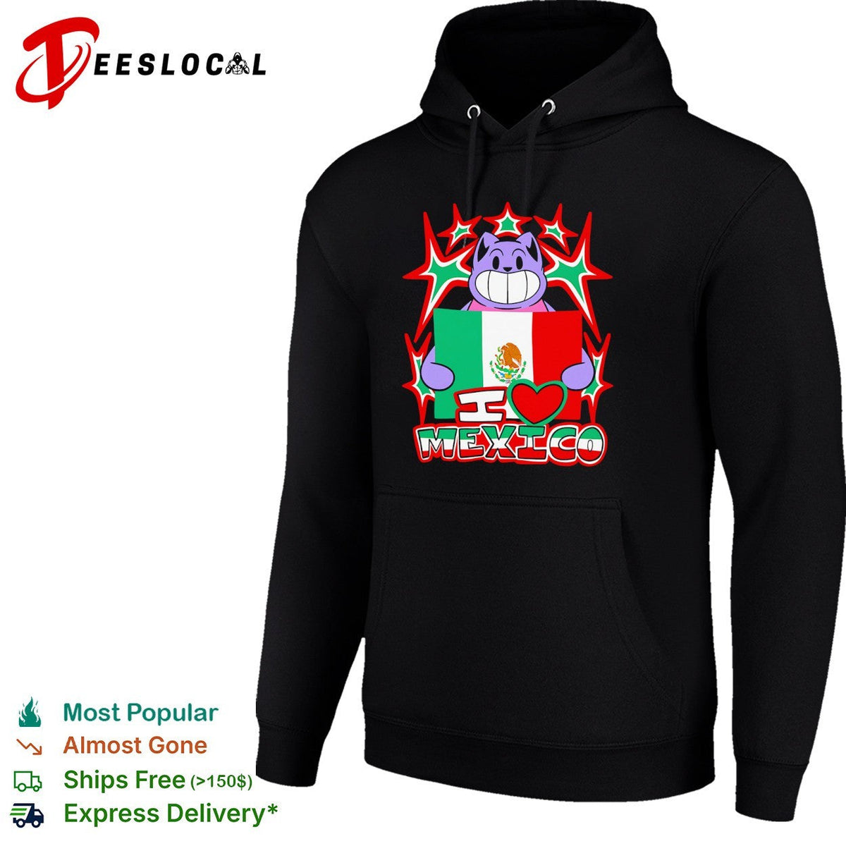 I Love Mexico Cartoon Cat Holding Mexico Flag National Pride Mexican Culture shirt Unisex