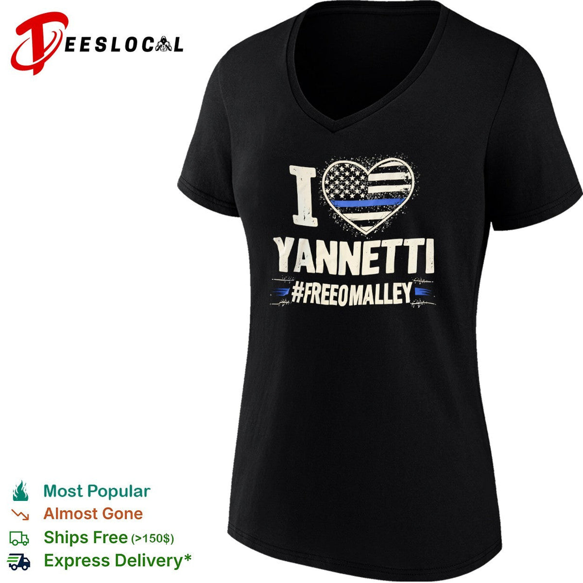 I love Yannetti FreeOmalley Thin Blue Line Heart Police Support shirt Unisex