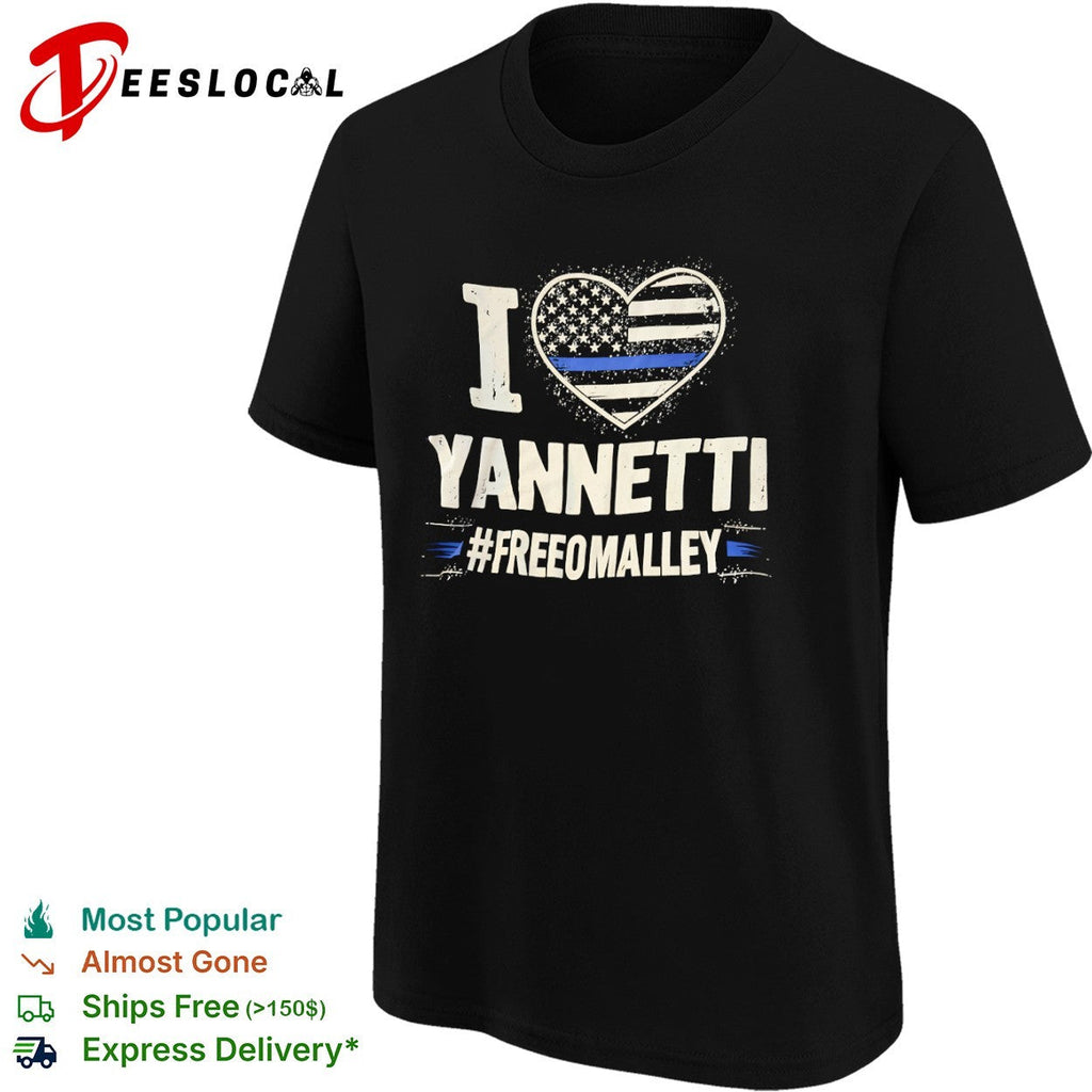 I love Yannetti FreeOmalley Thin Blue Line Heart Police Support shirt Unisex