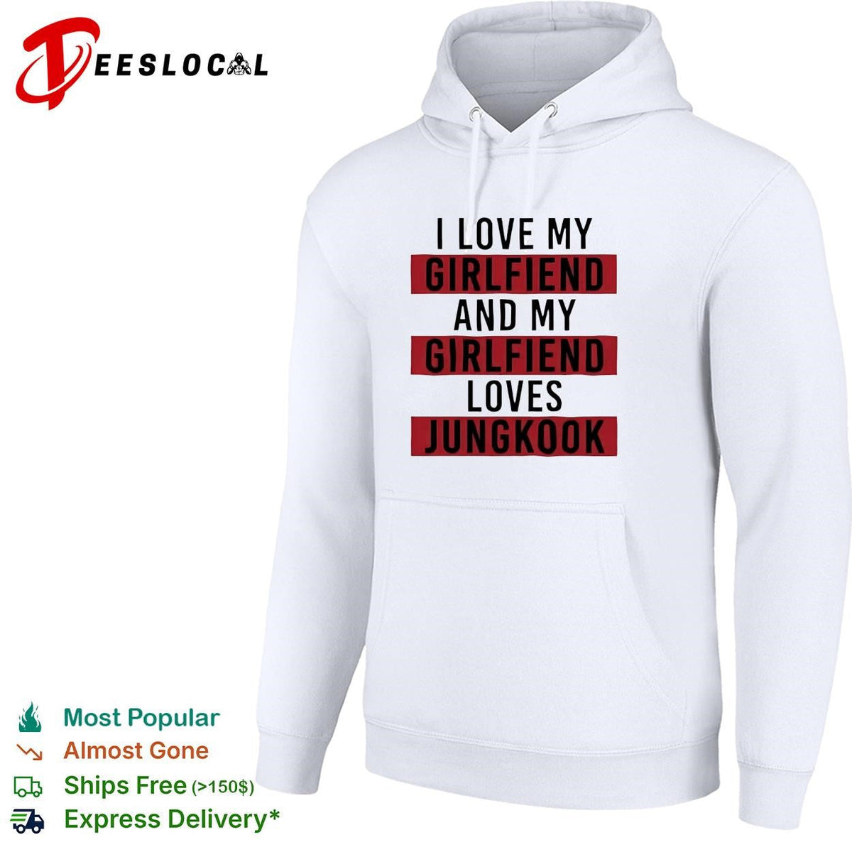 I love my girlfriend and my girlfriend loves Jungkook bold red lettering shirt Unisex