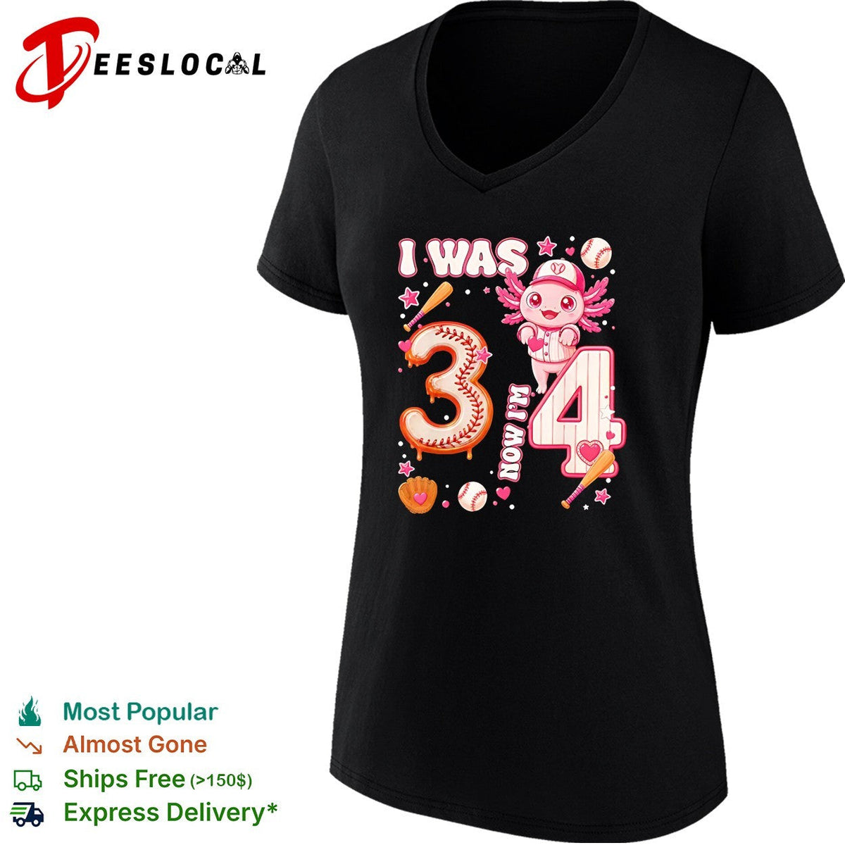 I was 3 now Im 4 axolotl baseball birthday celebration shirt Unisex