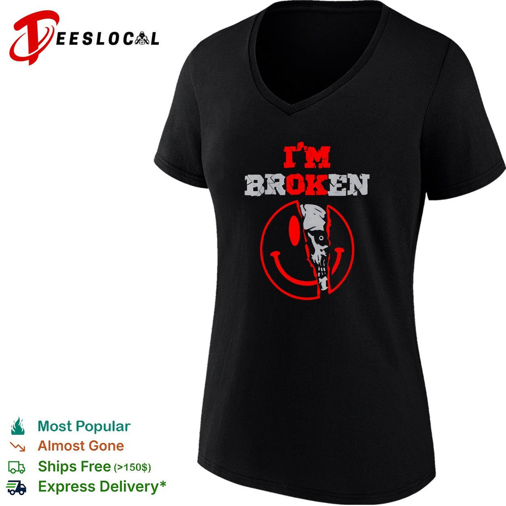 I’m broken cracked smiley face skeleton hand shirt Unisex
