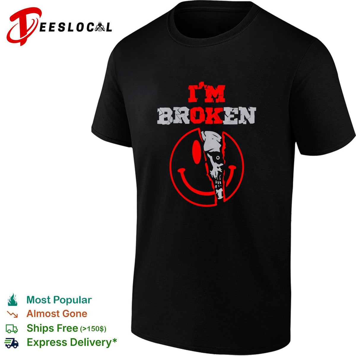 I’m broken cracked smiley face skeleton hand shirt Unisex